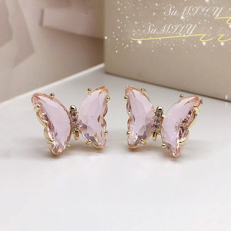 kristall Schmetterling Zucht Ohrringe Für Frauen Grün Rosa Lila Nette Koreanische Schmuck Frauen Ohrring Bricons: e041fen