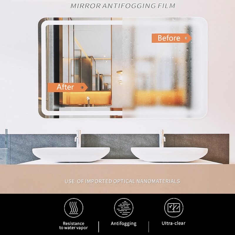Bathroom Vanity Mirror Anti-Fog Film Waterproof Steam Anti-Fogging Glass Patch Clear Protective Sticker for Home Shower
