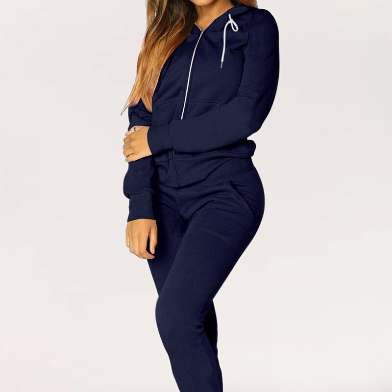 Trainingspak Vrouwen 2 Delige Set Vrouwen Zweet Pak Vrouwen Past Effen Kleur Hooded Lange Mouwen Rits Brief Sweatshirt