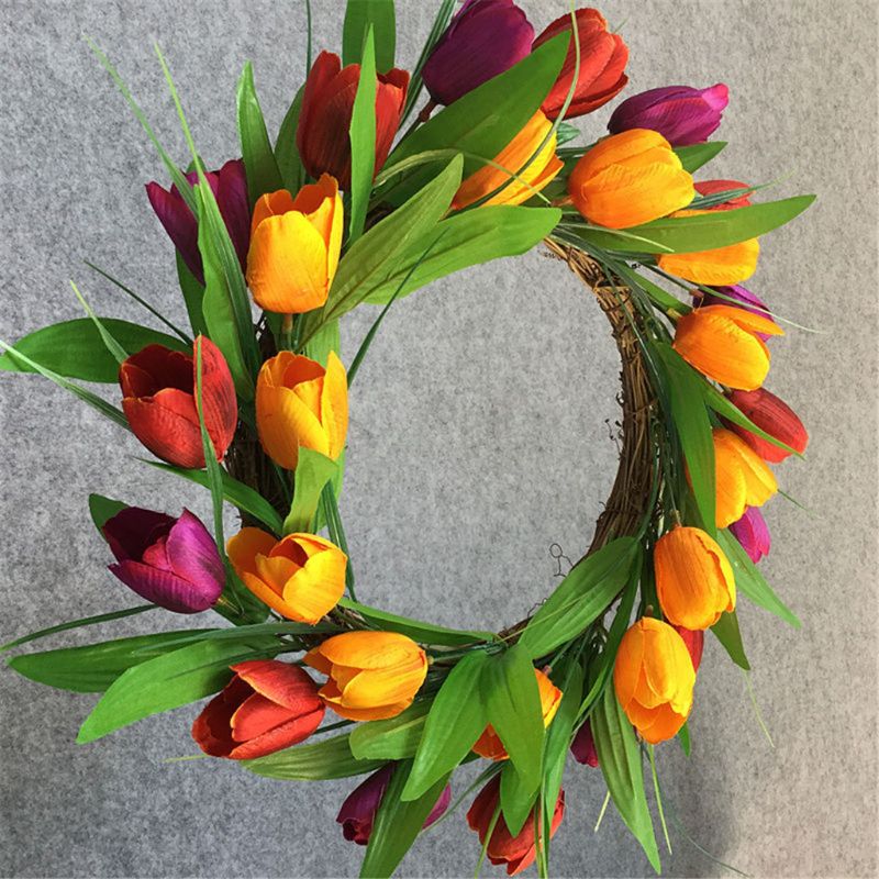 Artificial Flowers Mixed coloured tulip Wreath Outdoor for Front Door Décor