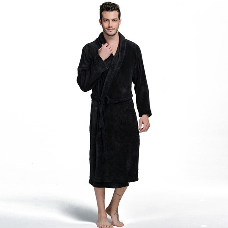 Badekåbe mænd vinter tyk flannel morgenkåbe mænd mandlig lang koral fleece badekåbe mand plus størrelse xxl pyjamas nattøj kimono kåbe