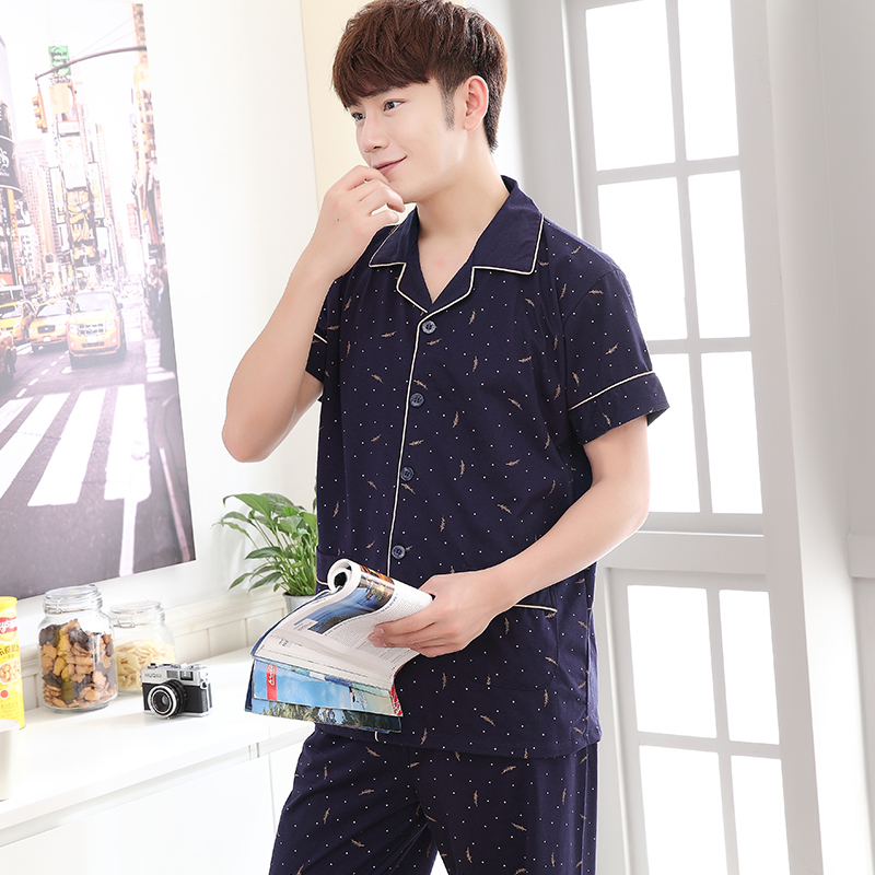 summer pajamas set for men sleeping cloth 100% cotton turn-down collar print male pyjamas pijamas de hombre