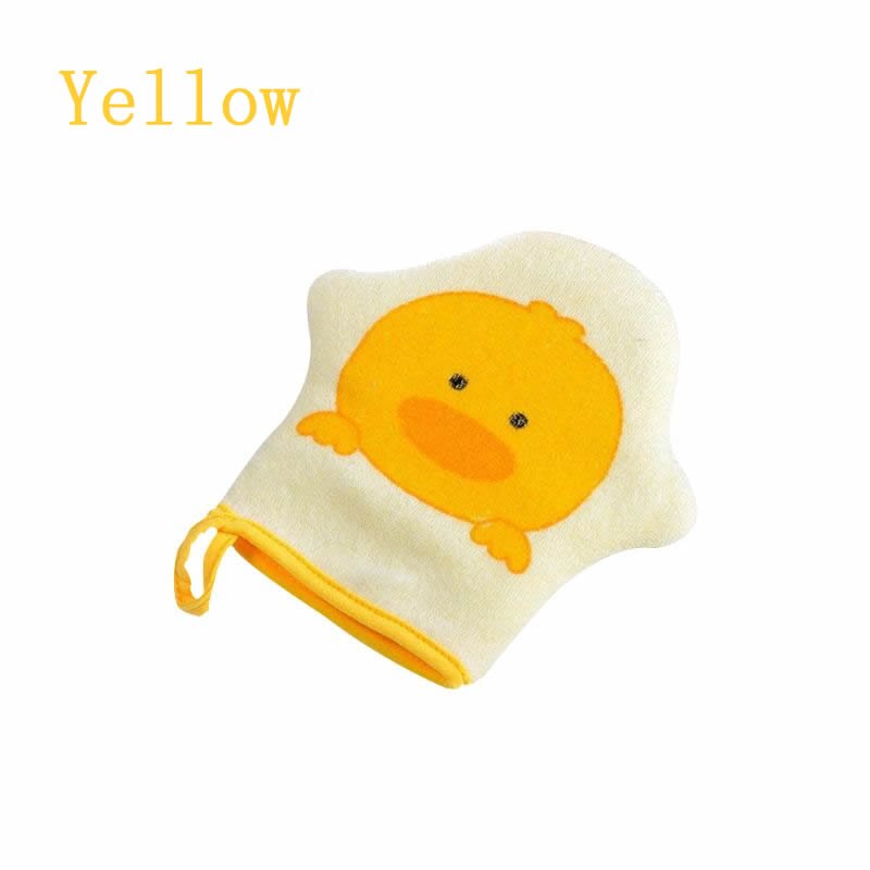 Supersuave guante de algodón con estampado de dibujos animados para bebé, cepillo para ducha de baño, esponja para niños, Bola de toalla para frotar, L4MC: YELLOW