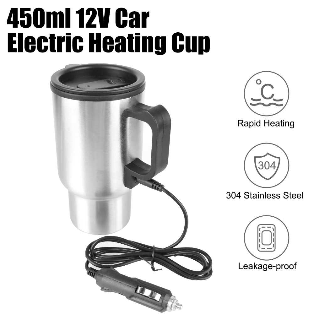 12V 450Ml Elektrische Verwarming Auto Waterkoker Water Melk Thermische Mok Camping Reisketel Roestvrijstalen Voertuig Verwarmingsbeker