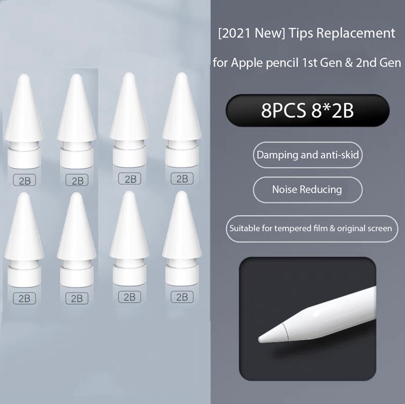 Pencil Tips for Apple Pencil 1 2, Double-Layered Paperfeel Damping Noise Reducing Apple Pencil Nib Replacement 애플펜슬 펜촉: 8PCS 8x2B