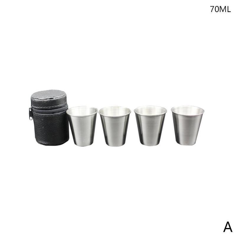 70ml/150ml sprit metallkopp rostfritt stål litet glas 4 koppar plus drickskopp set campingsprit vinglasset kaffemugg: A