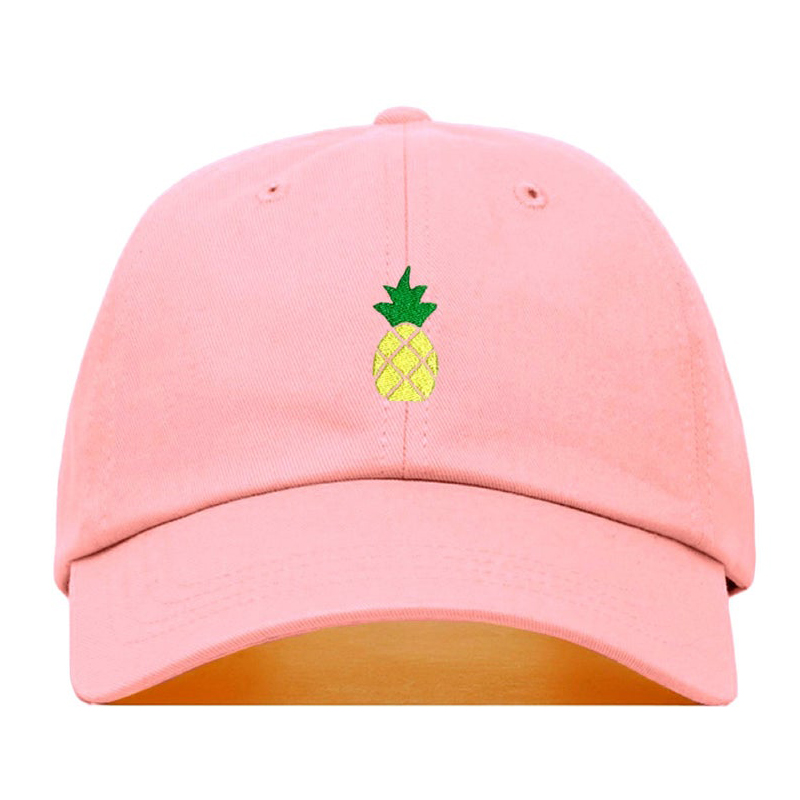 Unstructured Six Panel pineapple embroidery baseball cap 100% cotton adjstable snap back dad hat men women sports caps: Pink