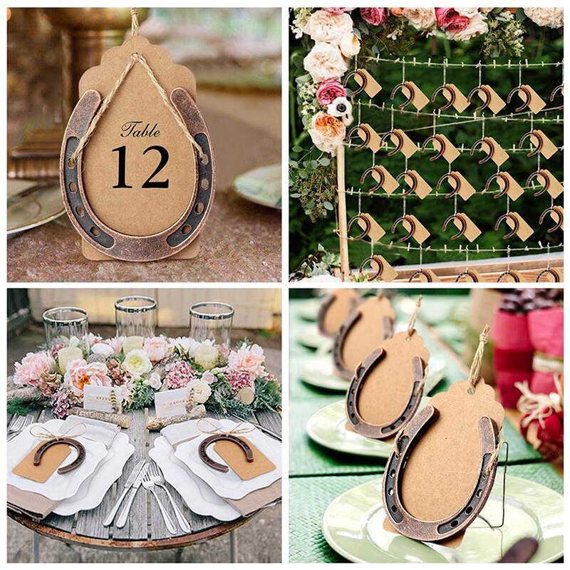 Metal hestesko papir tags diy blankt kort bryllup souvenirs bryllup bord dekoration kraft lucky vedhæng souvenir