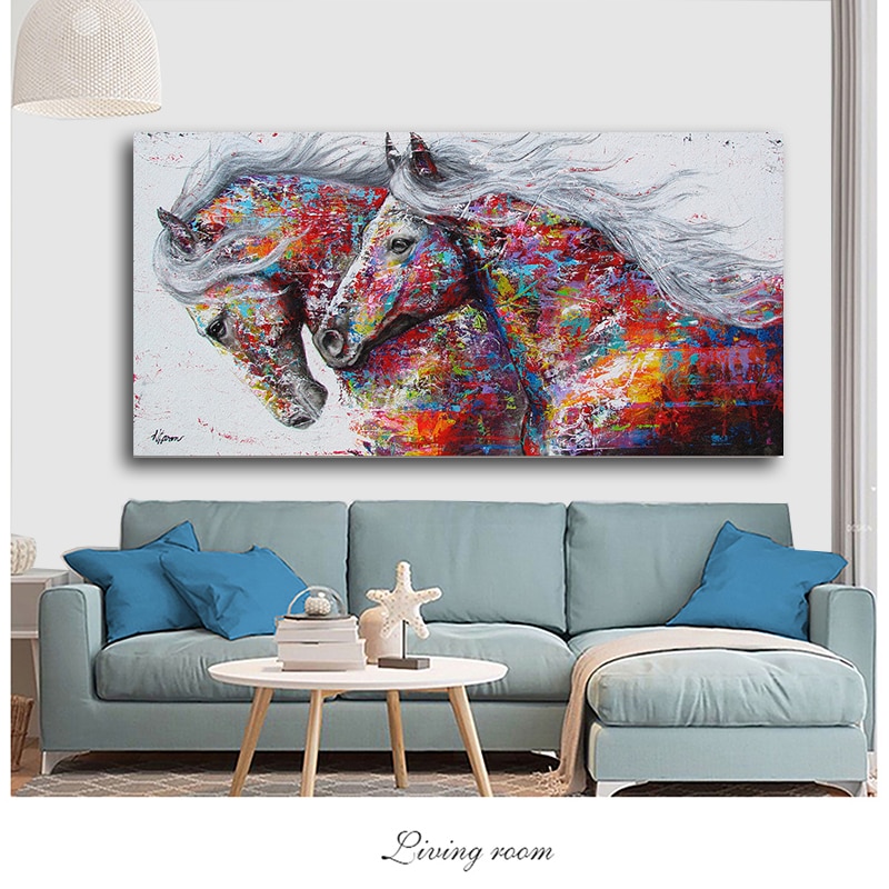 selbstlos Ebene Kunst Zwei Laufende Pferde Leinwand Malerei Zauberstab Kunst Bilder Für Wohnzimmer Moderne Abstrakte Kunst Drucke Poster