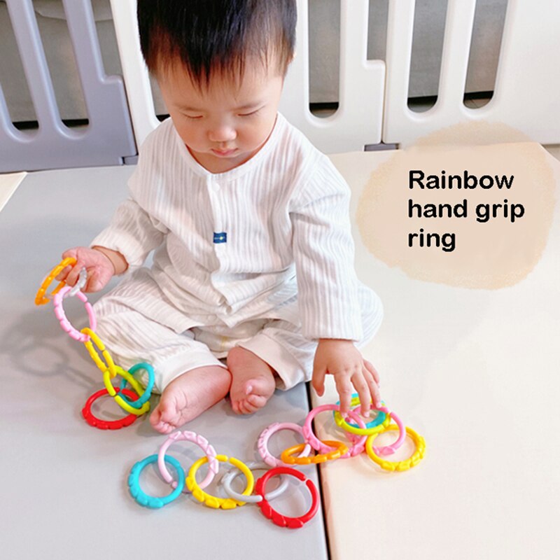6/18/24Pcs BPA Free Grip Baby Teether Rattle Rainbow Ring Molars Rattle Safety Toy for Children Crib Bed Stroller Hanging