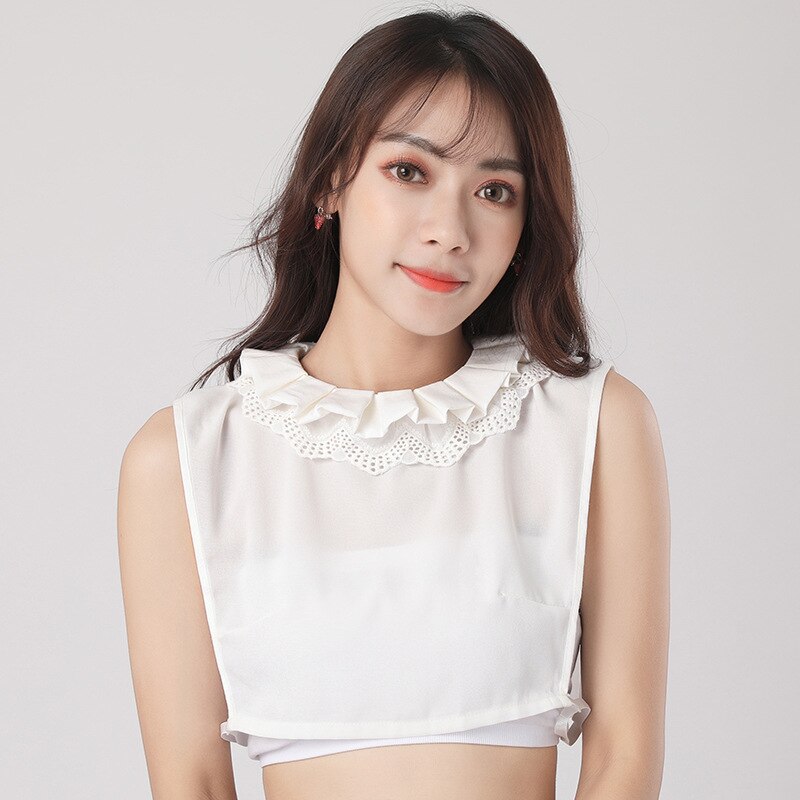 Chiffon Witte Vrouwen Nep Kraag Effen Kleur Afneembare Valse Kragen Revers Half Shirt Blouse Top Jurk Kleren Decoratieve