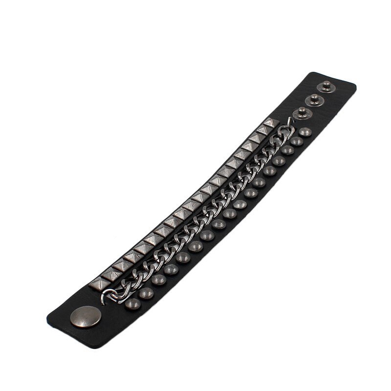 Nuovo Punk Men Square Donne Rivet Studded Largo Del Polsino di Cuoio Dell'unità di elaborazione Della Catena Del Braccialetto di Gioelleria Raffinata E Alla Moda Vintage Braccialetti Del Braccialetto: black