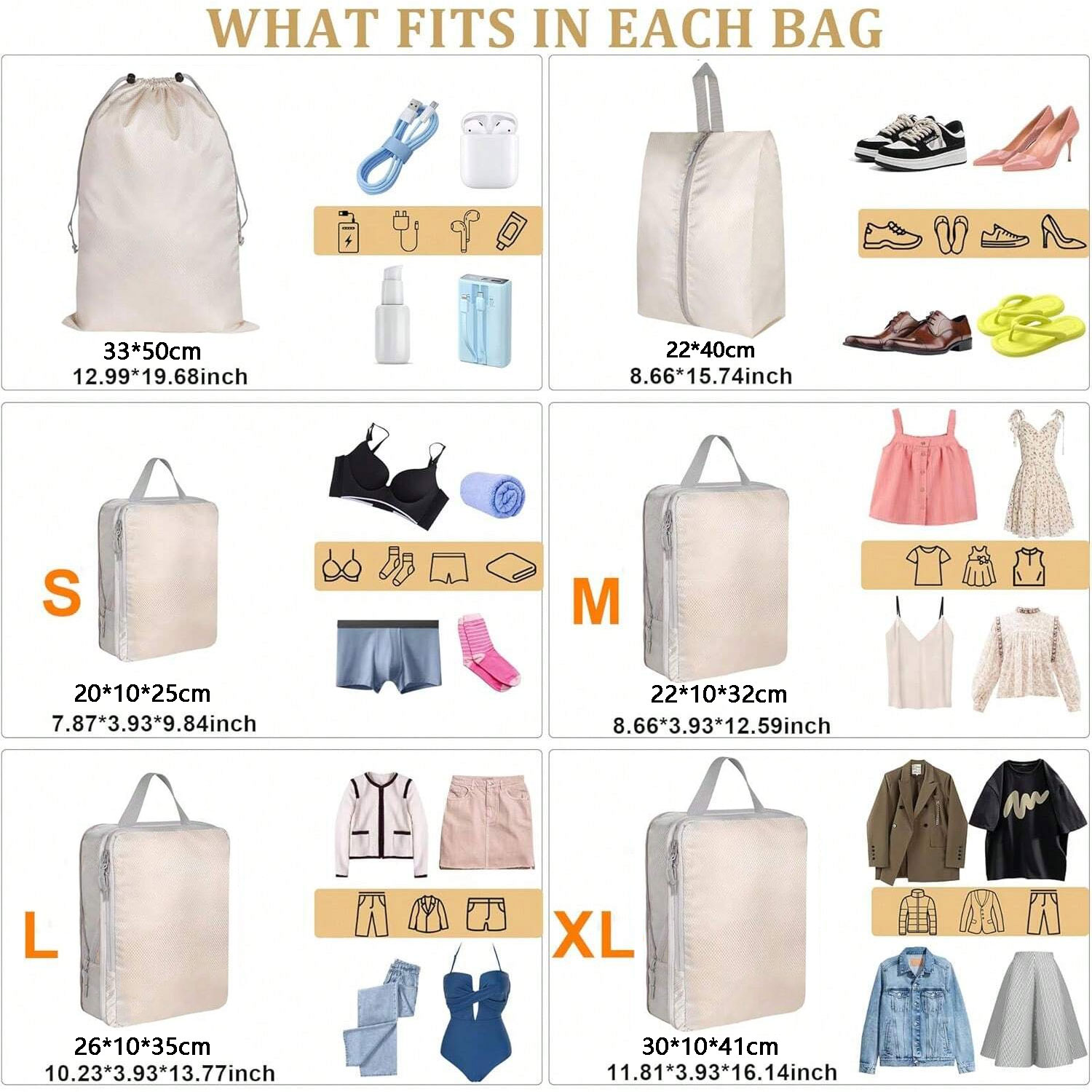 Set/6 stuks samendrukbare verpakking reisopbergtas kubussen waterdichte koffer nylon draagbaar met handtas bagage-organizer