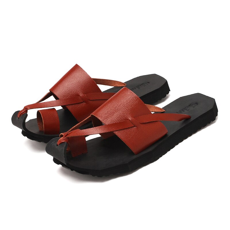 Man Brand Massage Flip Flops Summer Shoes For School Street Casual Slippers Seaside Beach Soft Shoes: Brown / 9.5