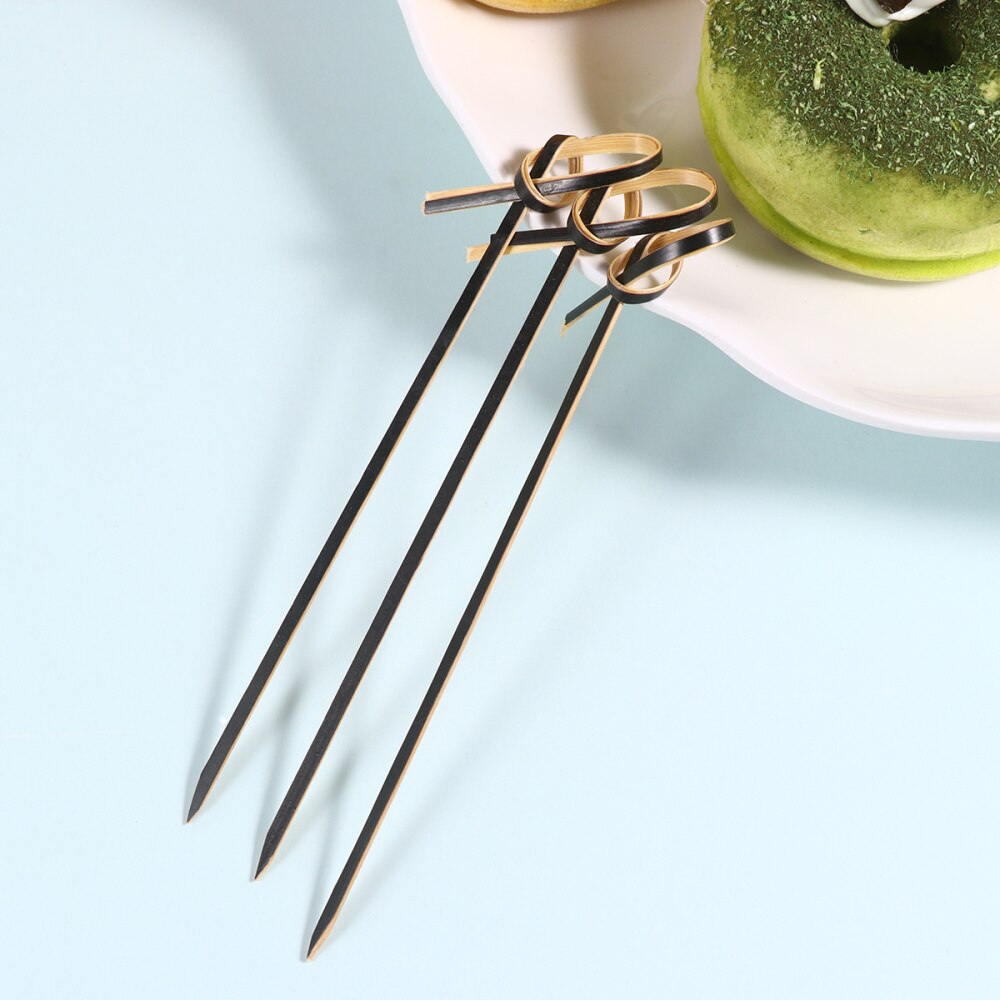 200 Pcs 10.5CM Disposable Thicken Cocktail Picks Knot Bamboo Fruit Appetizer Drink Food Picks Sticks Party Supplies (Black)