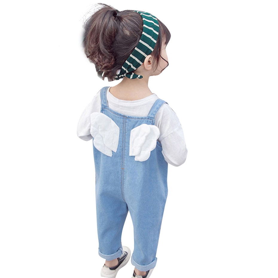 Jumpsuit For Girl Patchwork Wing Girls Jumpsuit Jeans Three-Dimensional Pocket Kids Denim Overalls Autumn Baby Clothes For Girls