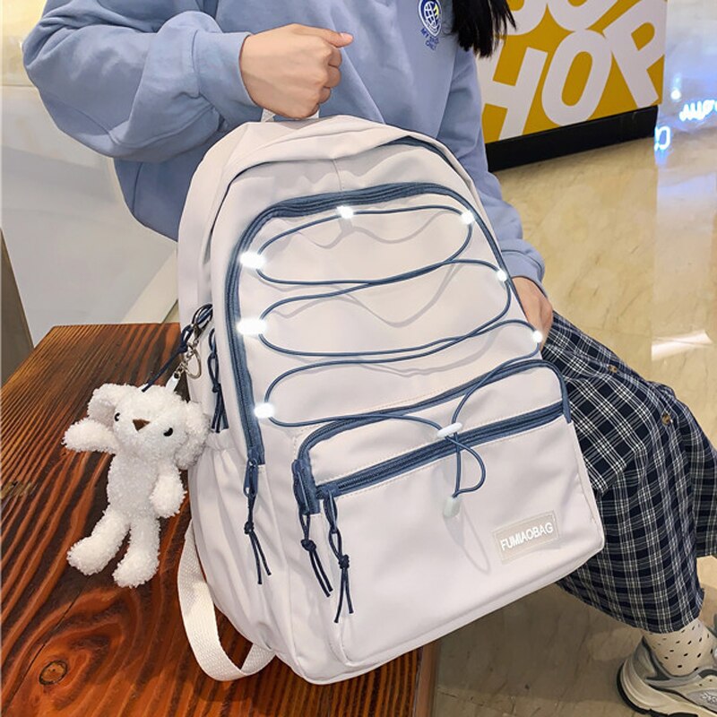 Reflective Strap Woman Nylon Backpack Waterproof Female Book School Bag For Teenage Girls College Studen Women's Travel Rucksack