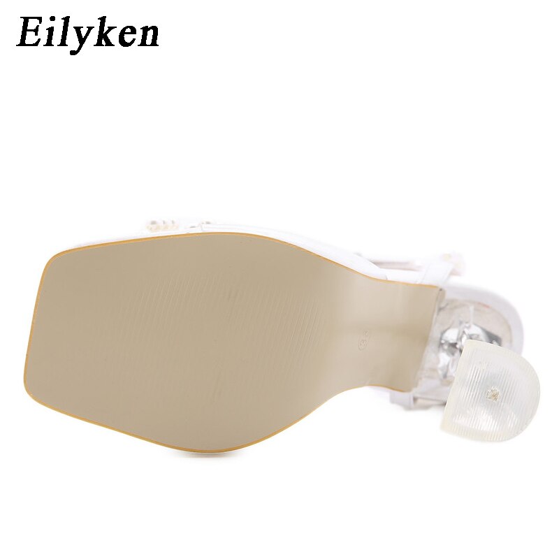 Nuevas sandalias Eilyken para mujer, zapatos de tacón alto sexis de cristal de metacrilato para y boda, zapatos de tacón con lazo y perlas con punta cuadrada, verano 2025