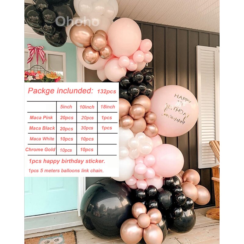 Pink White Black Gold Balloon Arch Kit Baby Birthday Party Decoration Bride Wedding Christening Baptism Globos Background: balloon arch 1