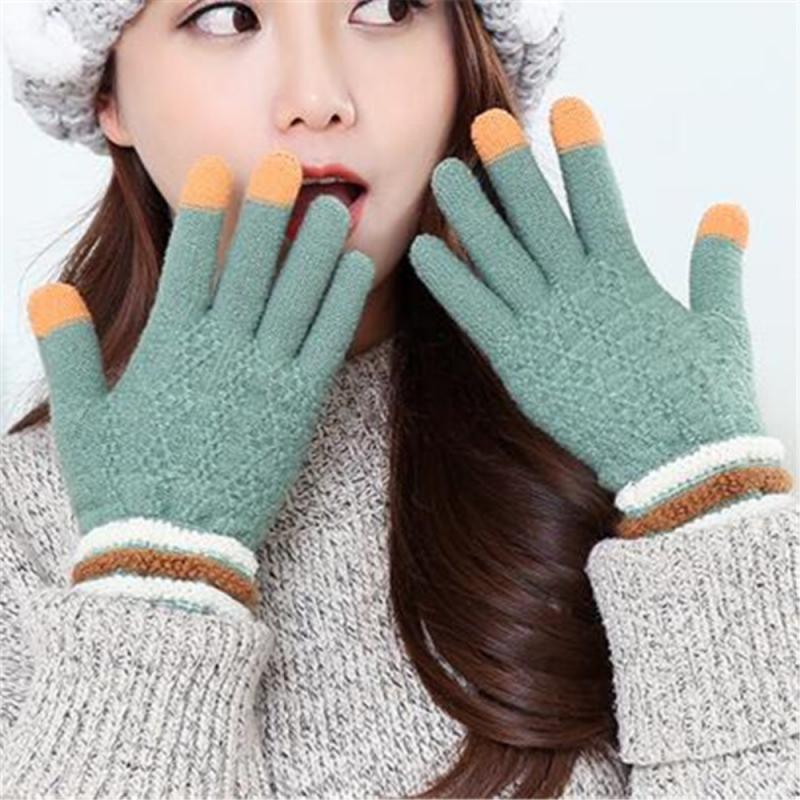 Guantes de punto cálidos para invierno, manoplas antideslizantes de lana gruesa para exteriores, mitones de dedo completo