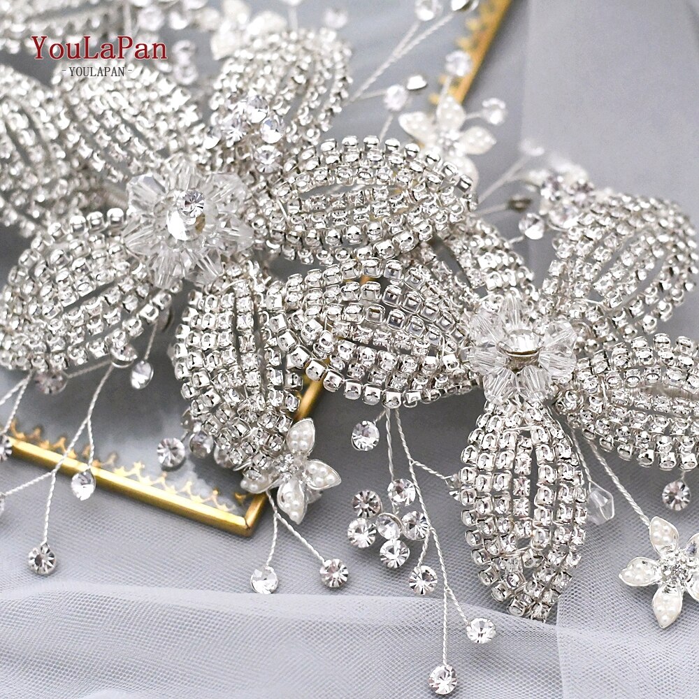 Topqueen ouro casamento liga flor bandana nupcial headpiece strass casamento enfeites de cabelo tiara para as mulheres hp252