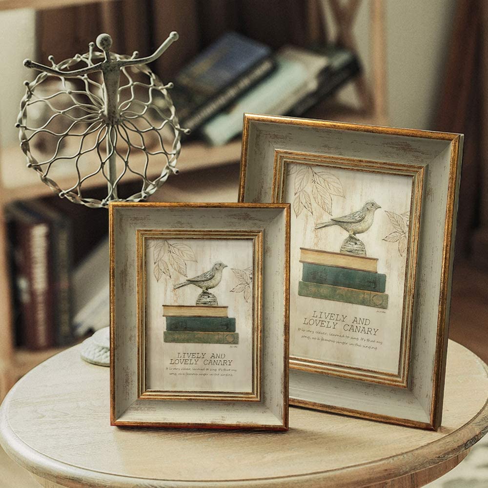8x10 Family Vintage Picture Frame Ornament Green Gold Antique Distresssed Photo Frame Retro Chic Desk Wall Hanging Frames