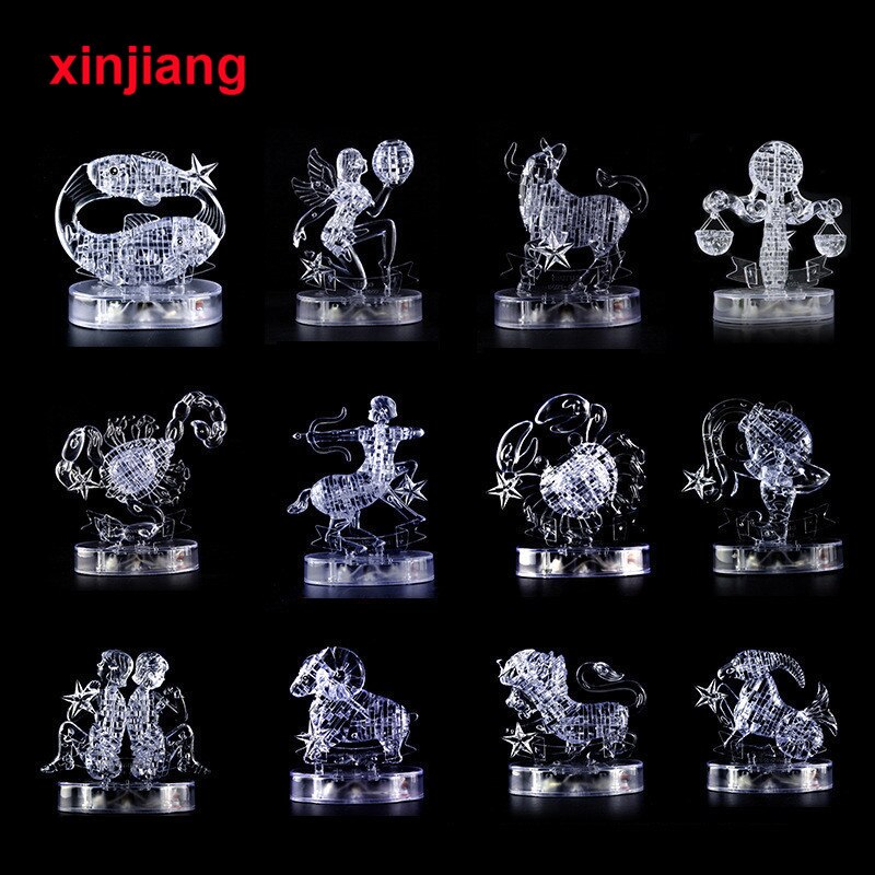 Assembly Horoscope 3D Crystal Puzzle Flashing LED Light Kids 12 Constellations Horoscope Jigsaw Puzzle Toys For Kids