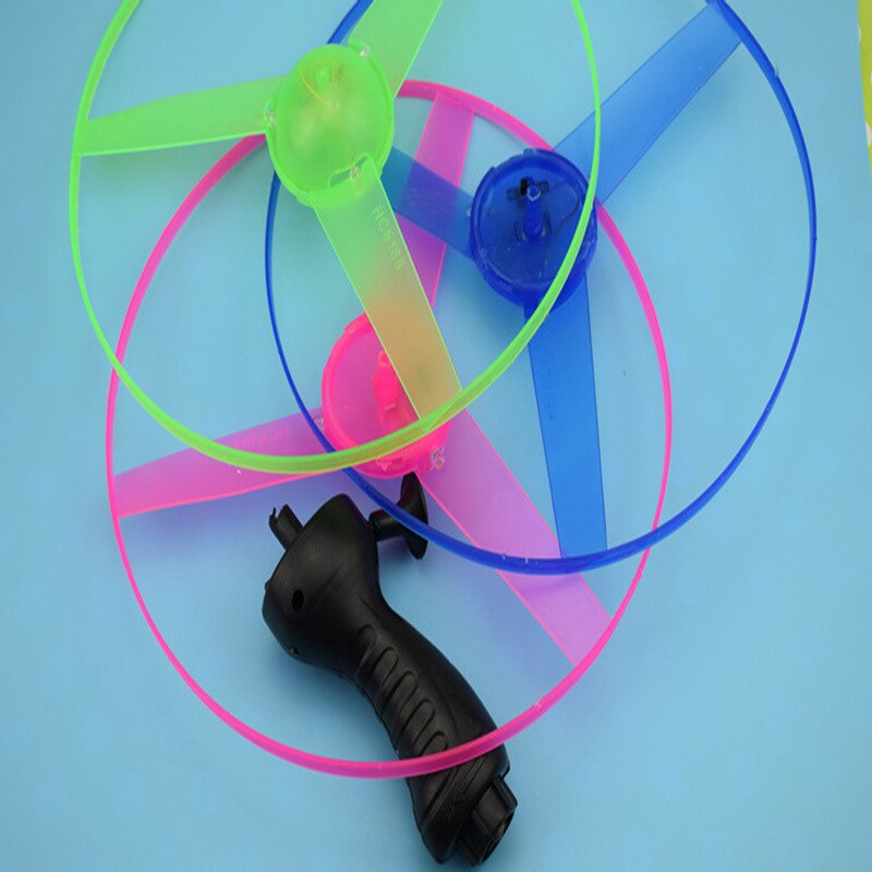 pull wire LED light plate Outdoor sport toys Three-color lighting Bamboo raft Flyings fairy Manual Push shot helicopter