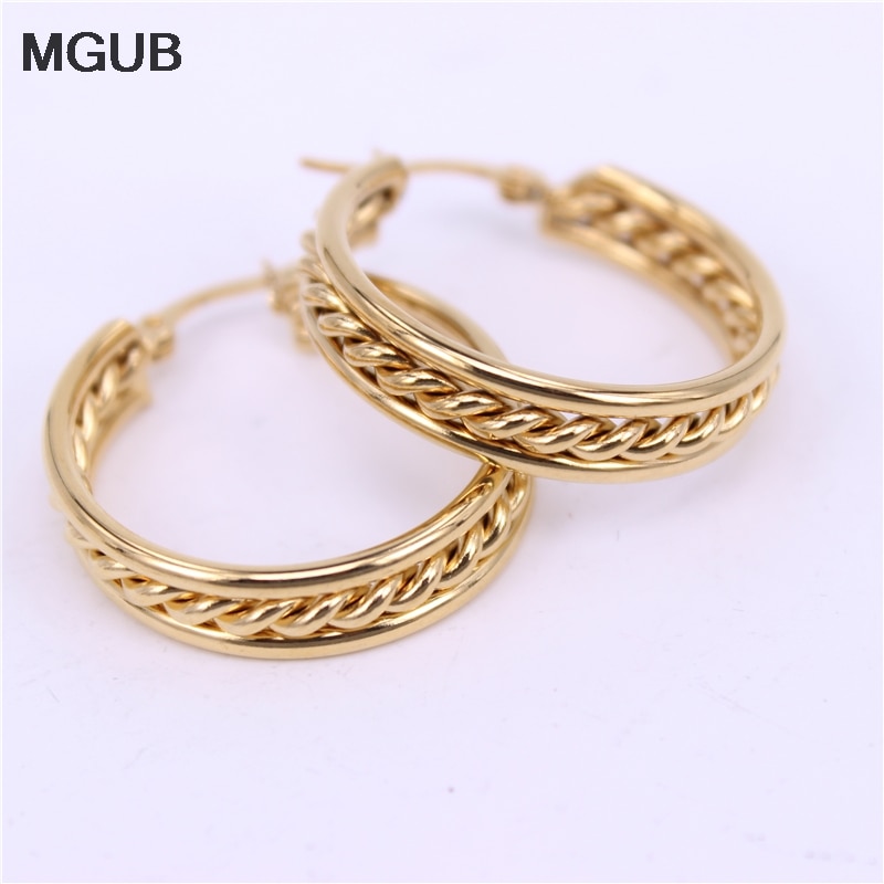 MGUB acier inoxydable tresse boucle d'oreille couleur or 6mm large accessoires pour femmes 30mm taille Discount LH517