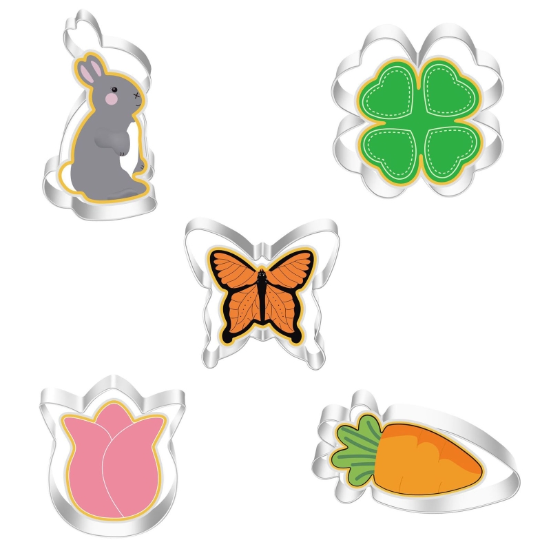 11 Pack Easter Cookie Cutters Set Egg Rabbit Bunny Hare Chicken Butterfly Carrot Fondant Biscuit Cutters Stainless Steel B03E: Type C