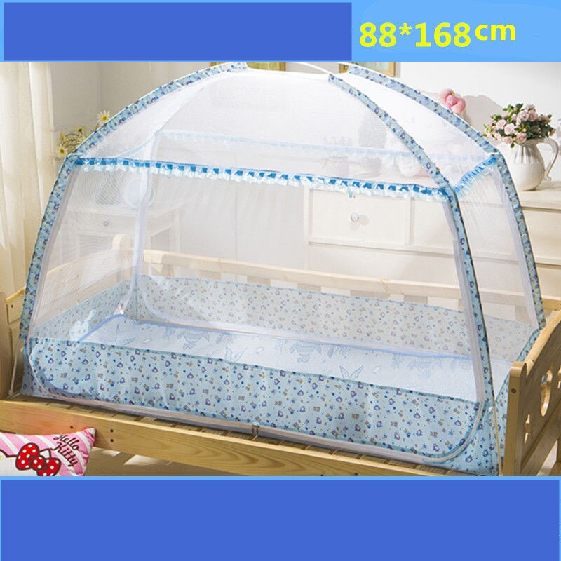 Baby Mosquito Net Portable Infant Crib Tent Folding Mongolian Yurt Mosquito Netting Children Cartoon Canopy Encrypted Mesh: blueXXBB-88x168cm