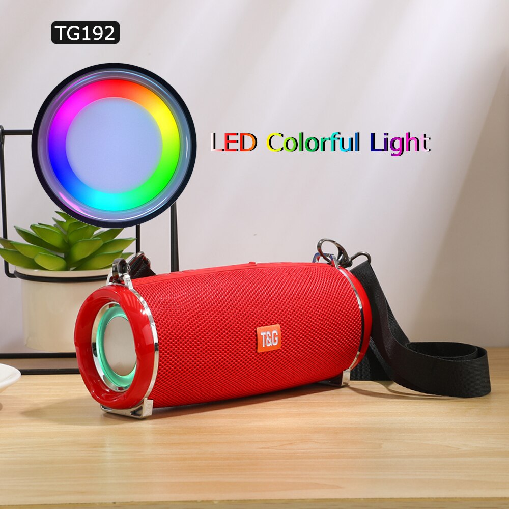Enceinte d&#39;extérieur TG192, haut-parleur avec lumière LED colorée, sans fil TG187, haute puissance, BT5.0, étanche, Portable, caisson de basses, FM, TF, BoomBox: TG192-Red