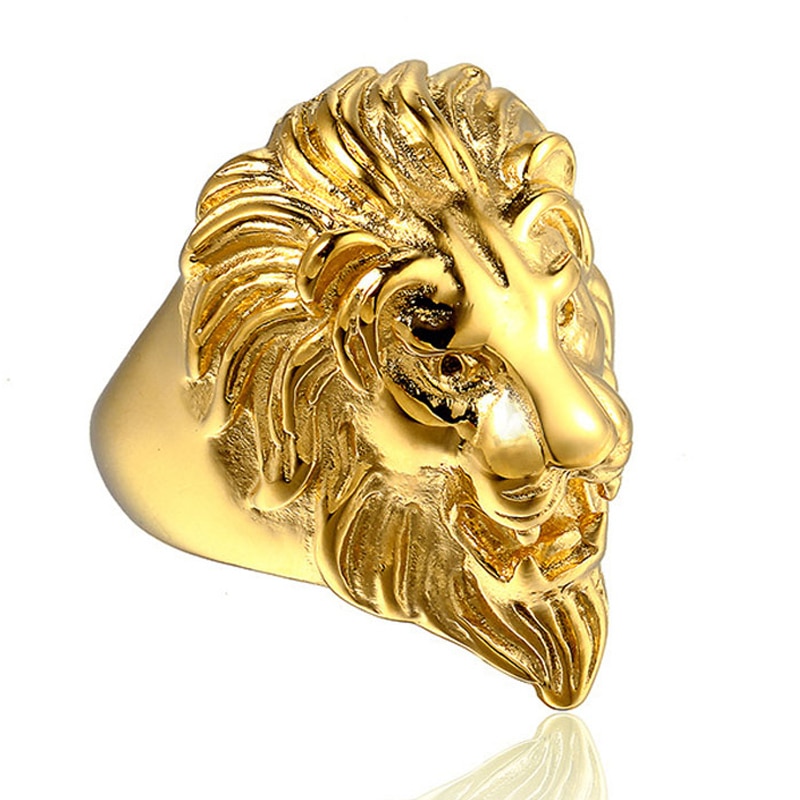 Anillo Signet para hombres, anillos de Leones de animales de acero inoxidable 316L de Color dorado para hombres, joyería de Hip Hop Rock, tallas estadounidenses 8-12