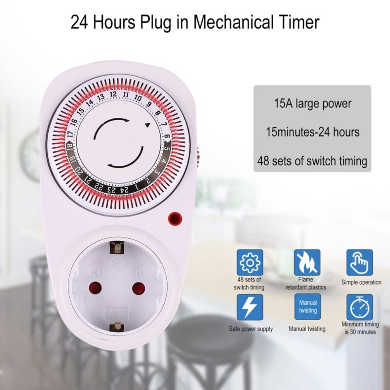 24 Hour Cyclic Timer Switch Mechanical Grounded Programmable Timer Switch Smart Countdown Switch Socket Indoor Auto Powe C7AC