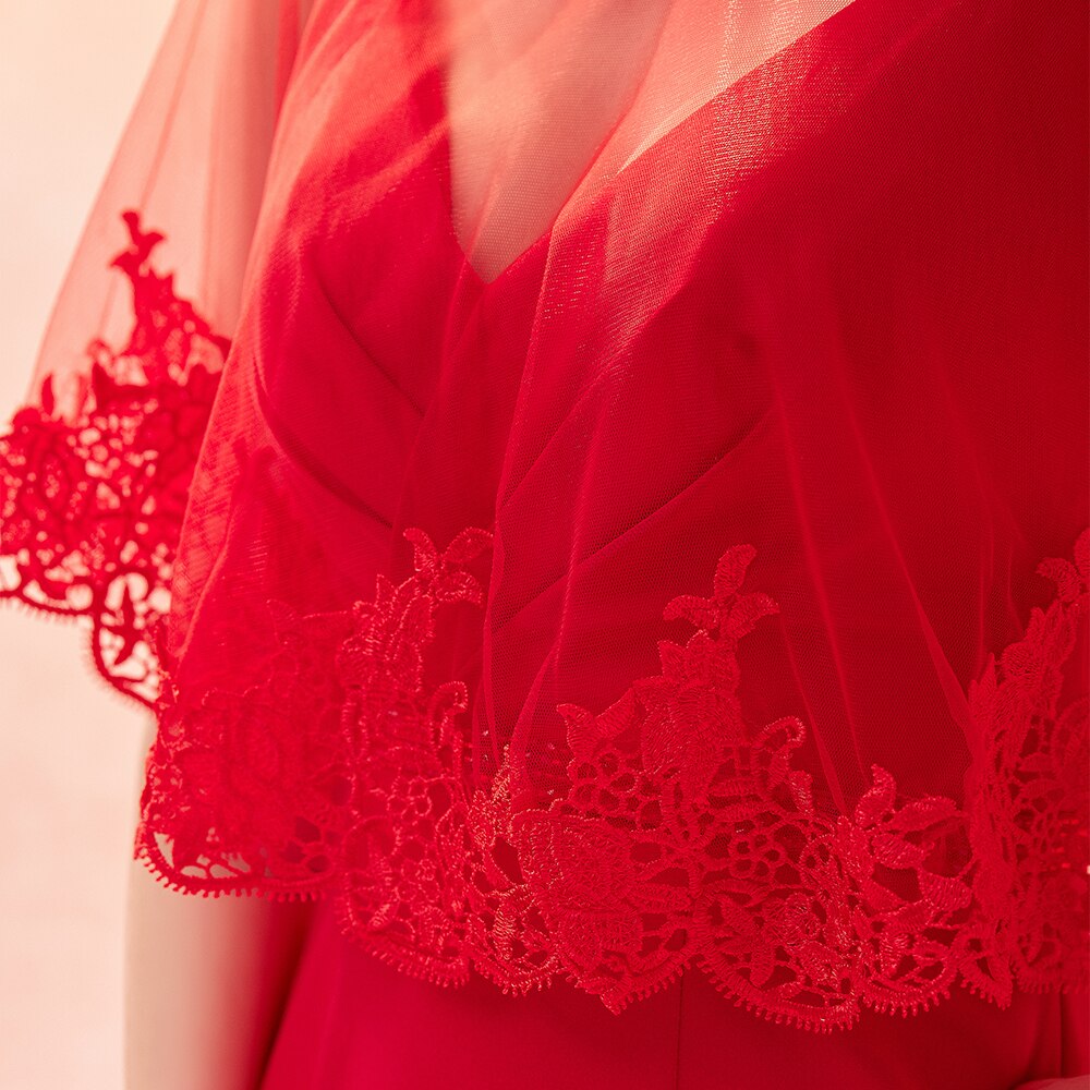 Capa de encaje con borde de tul rojo para mujer, chal de ilusión para boda, envoltura de graduación, capa fina de verano, accesorio para celebridades
