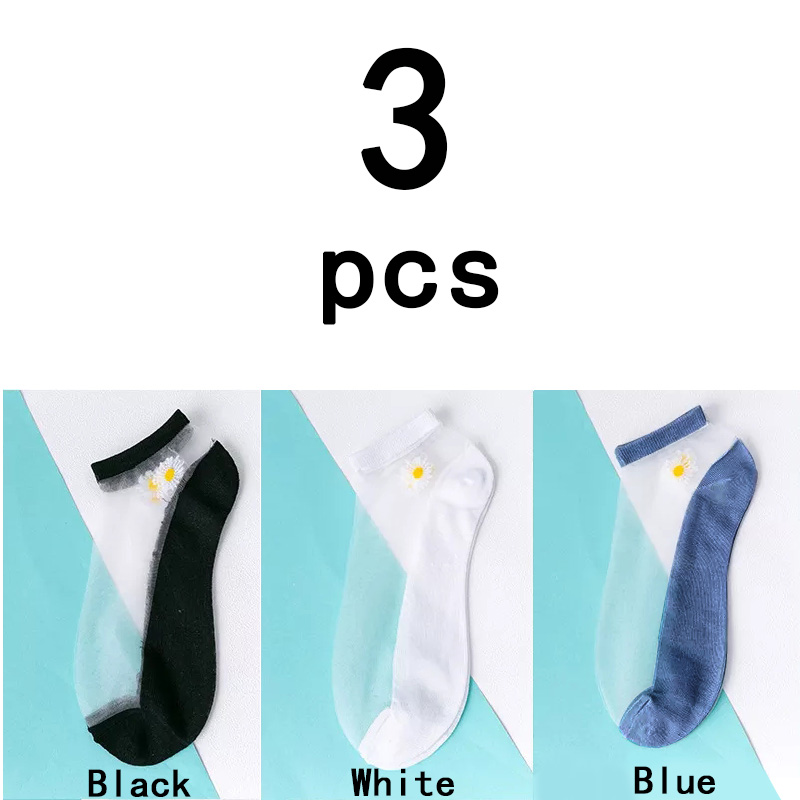 Calcetines de malla ultrafinos para mujer, medias transparentes de seda y fibra de vidrio, tobilleras, margaritas y flores, Sexy, 5 par/lote: Style 9