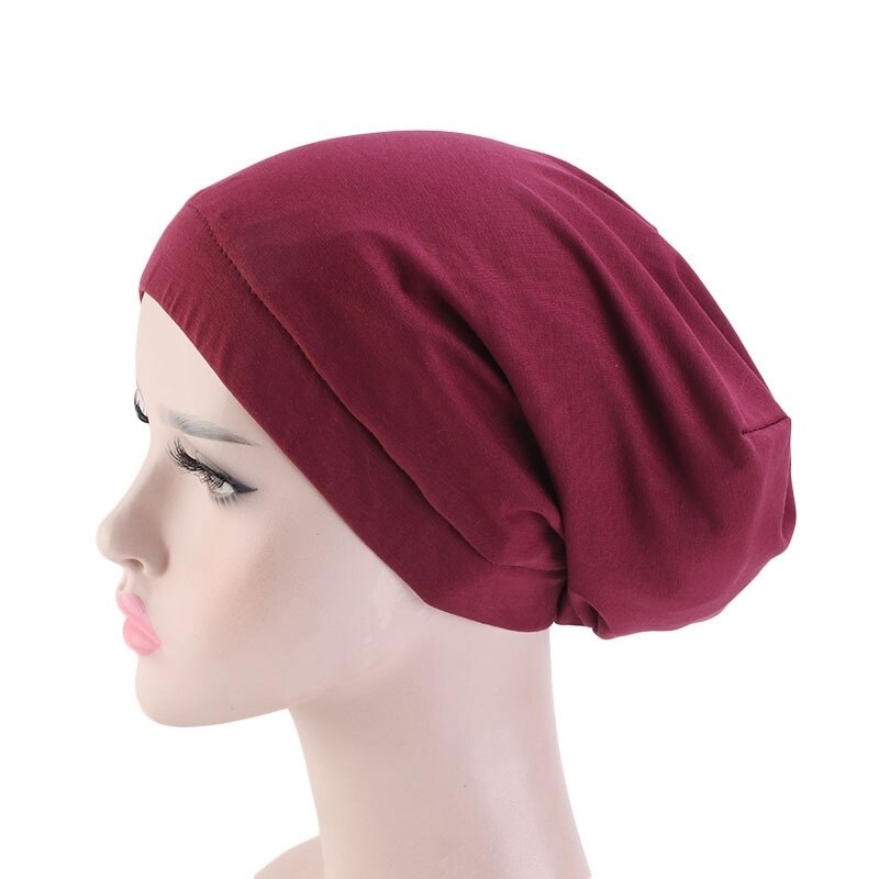Kvinnor satin foder chemo hår keps elastiskt band nattsömn mössa cancer mössor kepsar huvudbonader hårstyling accessoarer: Vinröd