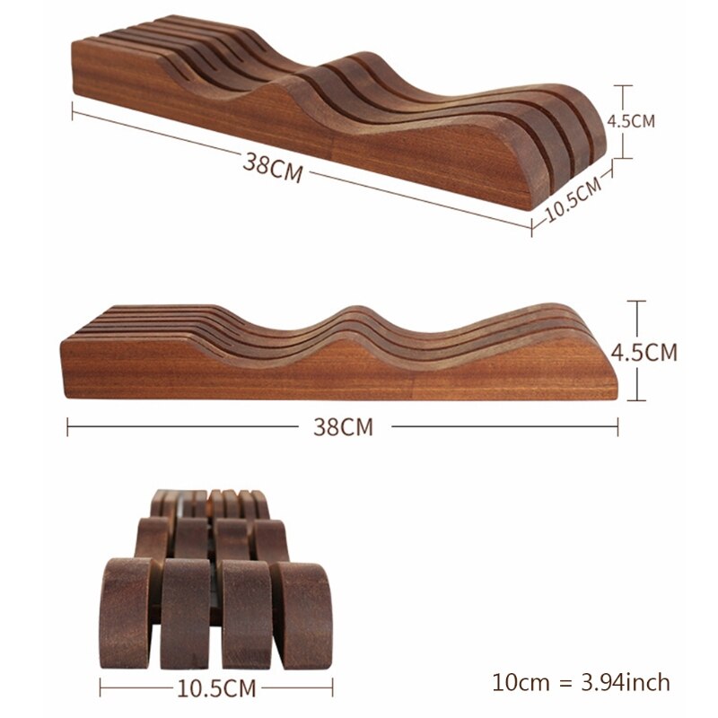 Ebony Knife Block Holder In-Drawer Knife Drawer Organizer Wooden Butcher Knife Storage Holder Rack Home and Chefs Kitchen Tool