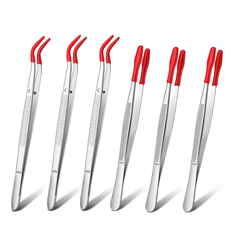 6 Stuks Van Rubber Tip Pincet Pvc Siliconen Precisie Pincet Laboratorium Industriële Hobby Craft Pincet Tool: Rood