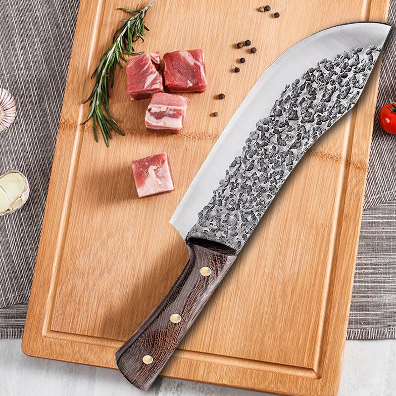 7.5 Inch Hand Forged Chef Knife Meat Cleaver 5CR15 High Carbon Steel Kitchen Knife Sharp Blade Cooking Tools