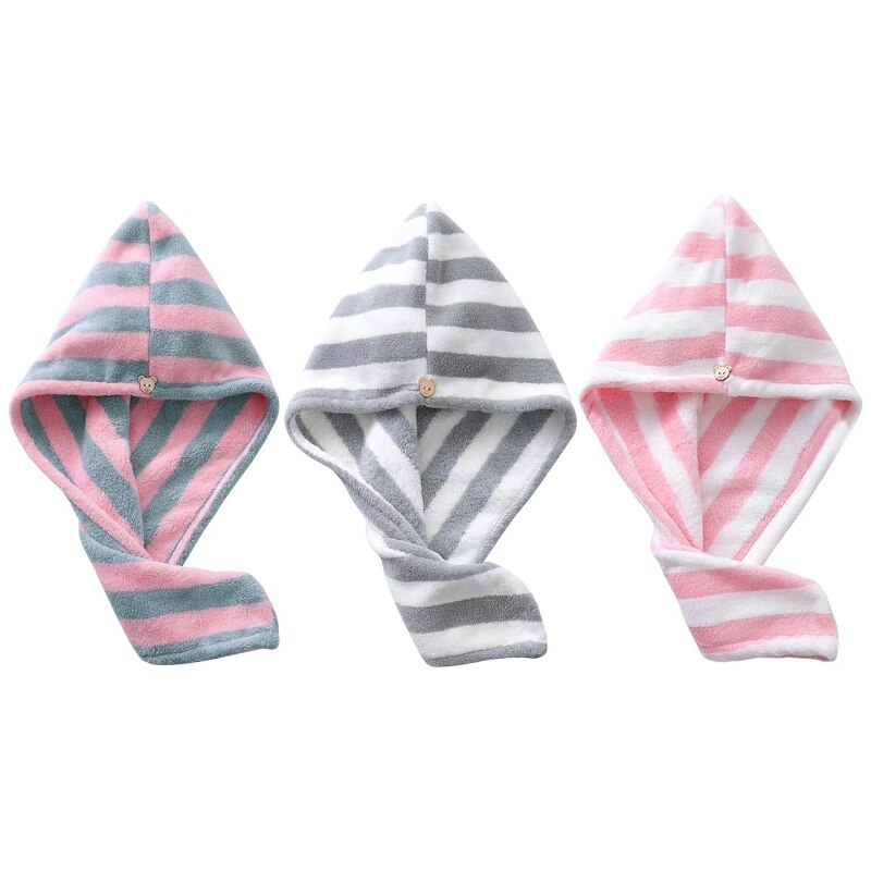 Droog Haar Super Absorberende Haardrooginrichtingen Hoed Snel Droog Gestreepte Douche Haar Tulband Coral Fleece Haar Handdoek Voor Drogen Krullend lange