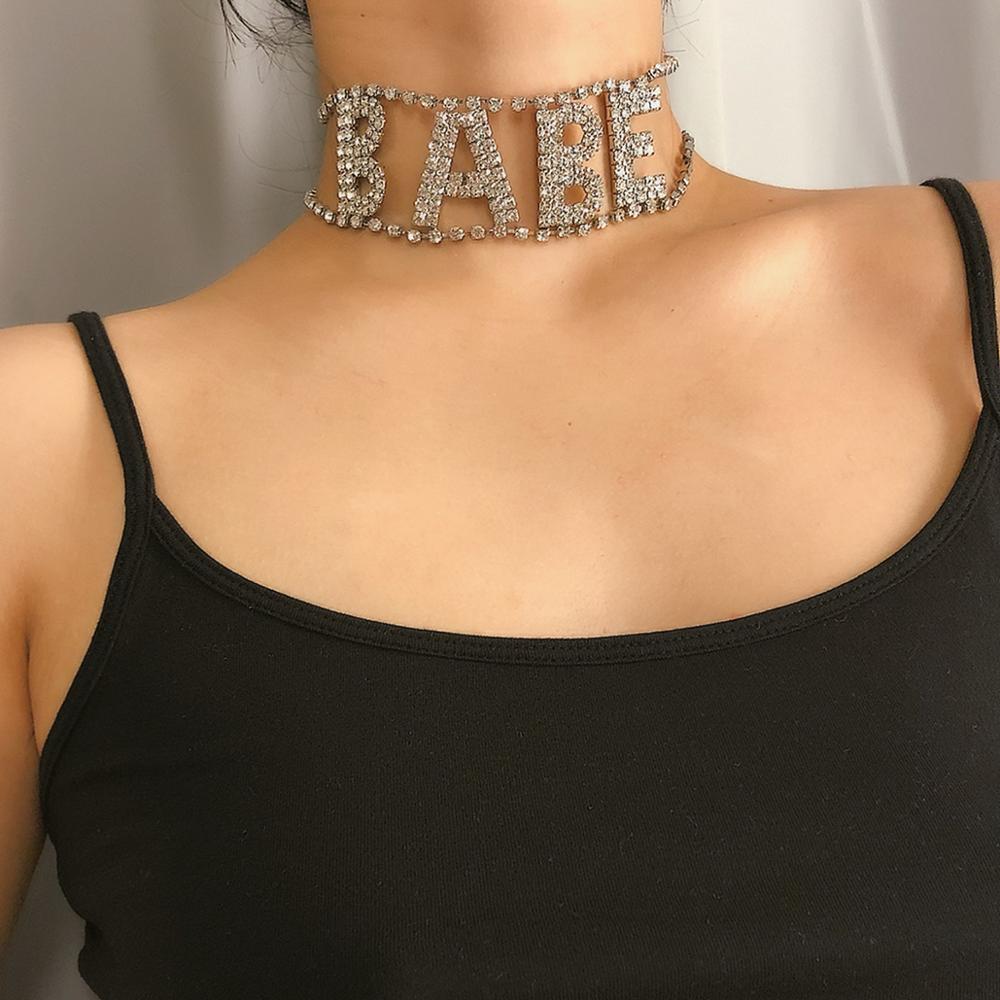 Hip Hop Big Necklace Women Crystal BABY Letter Necklace Luxury Rhinestone Choker Necklace Jewelry Collier