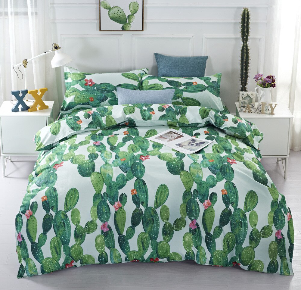 3d grønne planter todelt kaktus sengesæt eksplosioner akvarel blomst hjemme tekstil sengetøj sæt enkeltseng dynebetræk: 140 x 210