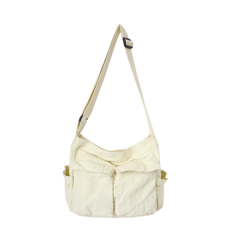 Women's School Messenger Bags For Women Shoulder Ladies Handbag Solid Large Capacity Casual Canvas Shoulder Female Bags: WHITE