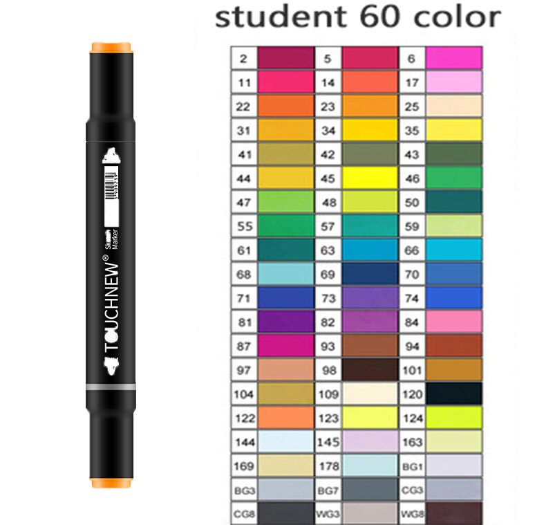 TOUCHNEW Artist Alcohol Markers Dual Tip Art Markers Twin Sketch Markers Pens Permanent Alcohol Based Markers with Case: student 60 black