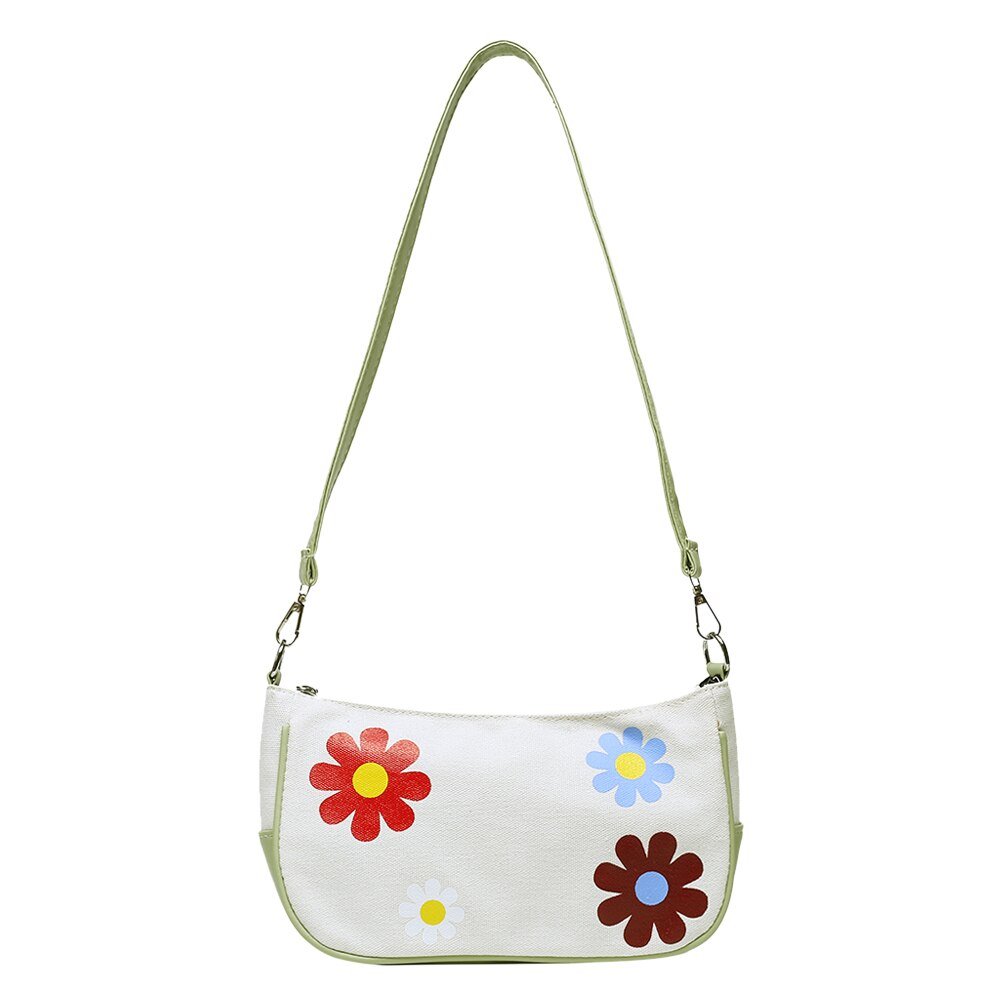 Décontracté toile sac à bandoulière femmes classique Texture délicate Chic fleur PU épissage petite femme pochette de messager: green