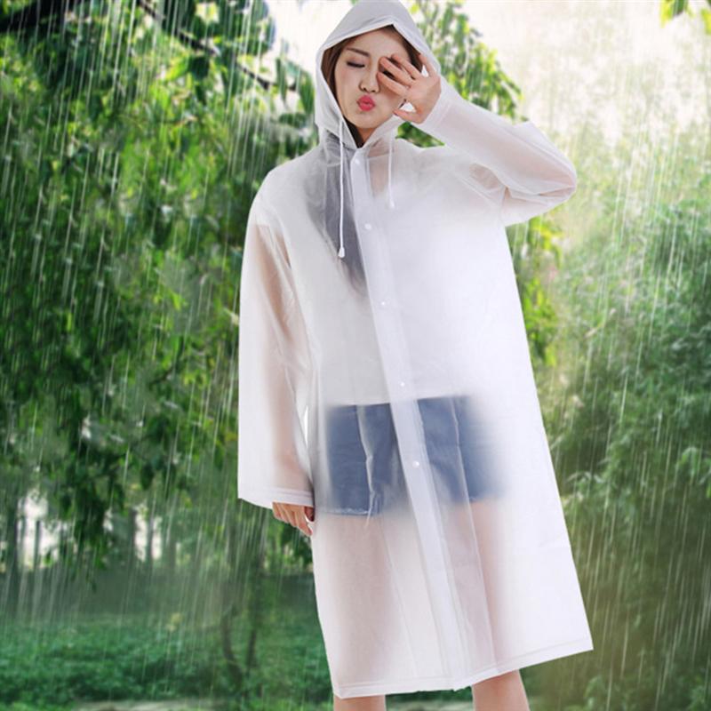 5 uds transparente reutilizable al aire libre impermeable Poncho impermeable EVA impermeable ropa impermeable con capucha y mangas para los adultos