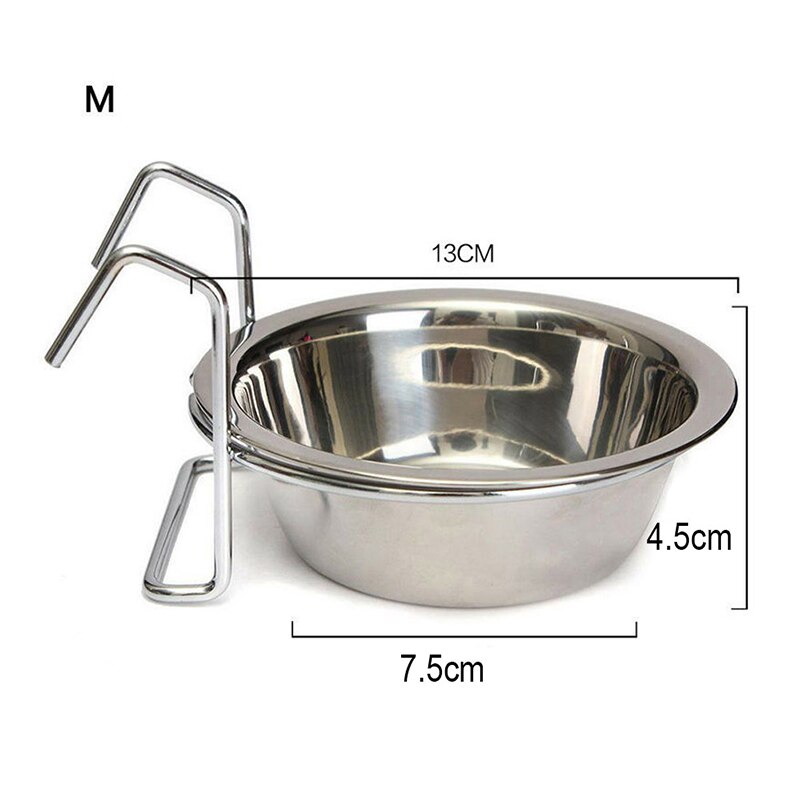 Stainless Steel Hang on Bowl For Pet Dog Cat Crate Cage Food Water Bowl Cage Hanging Pet Feeder Dog Eating Drinking Dish: 13cm 