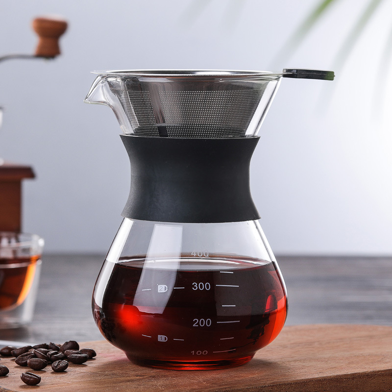 Hittebestendig Glas Koffie Pot Met Rvs Filter Hand Drip Pot Cafe Maker Delen Pot Barista Giet Over koffiezetapparaat
