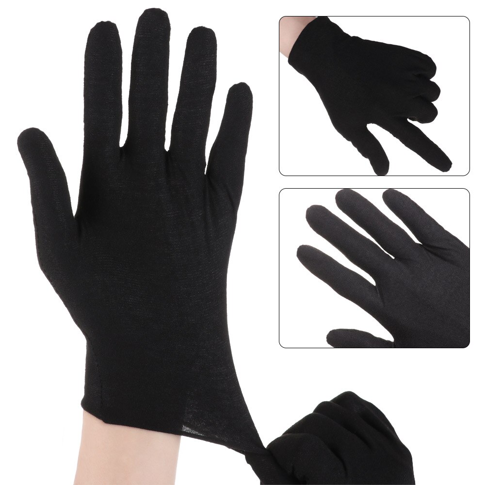 Guantes de algodón antideslizantes, de , finos, negros, para inspección de trabajo, transpirables, paquete de 6 unidades